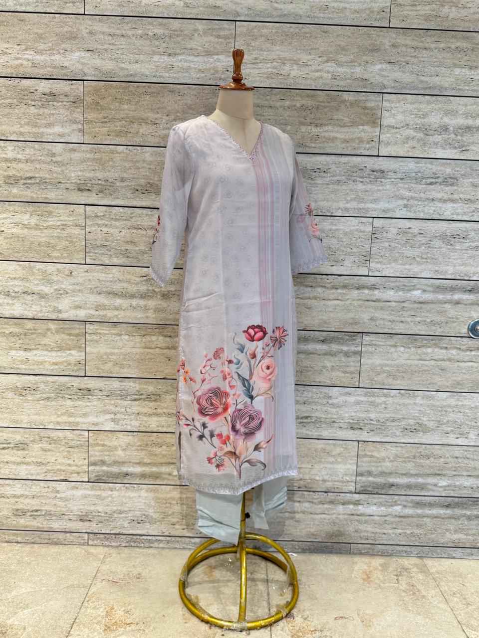 Festival Wear Floral Print Organza Dupatta Set