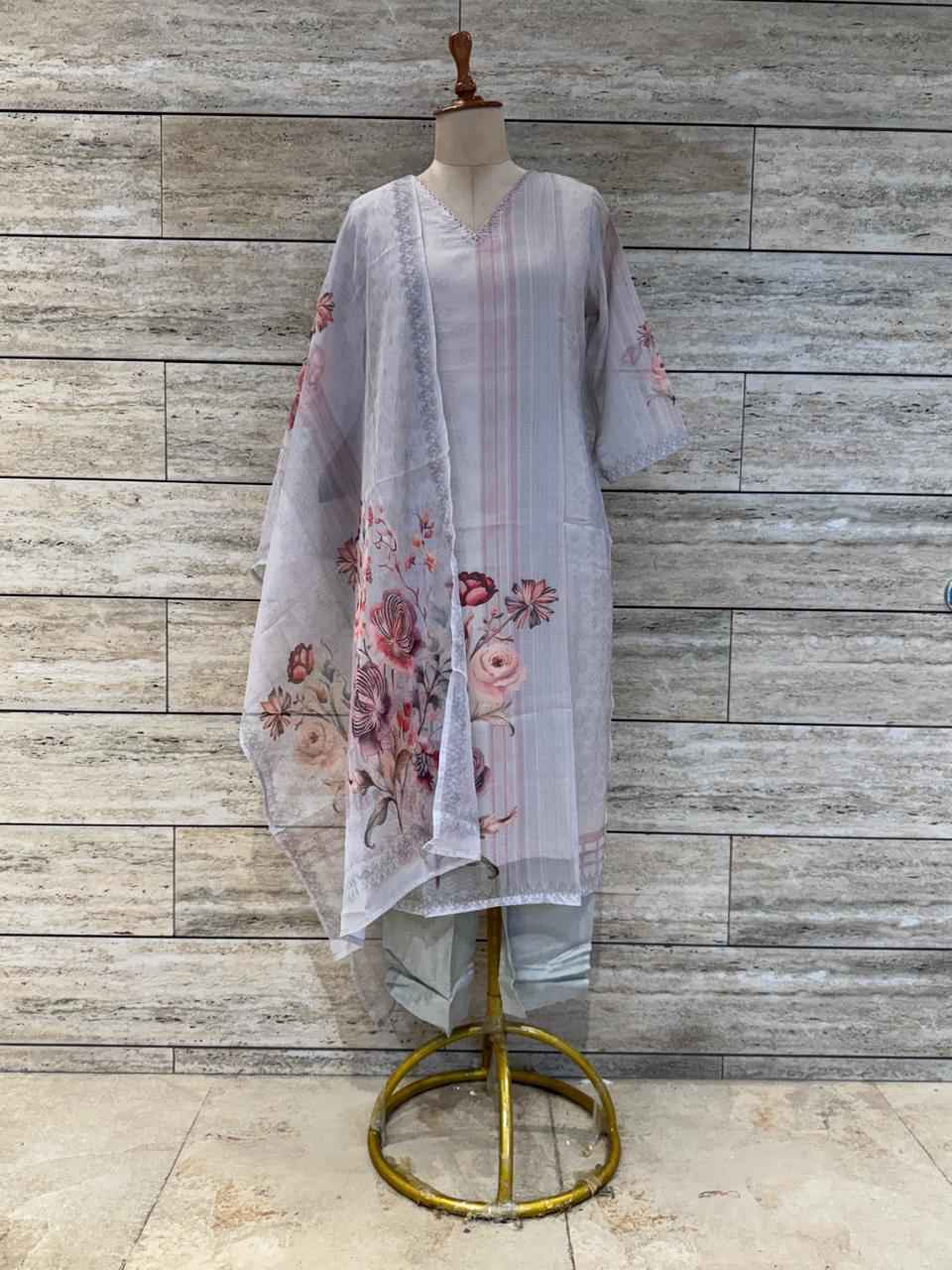 Festival Wear Floral Print Organza Dupatta Set