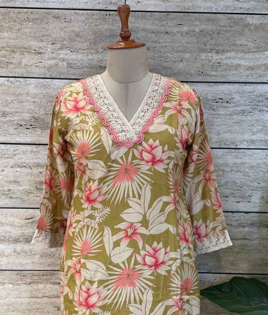 Festival Wear  Pure Muslin Three Piece  Floral Print Dupatta Set