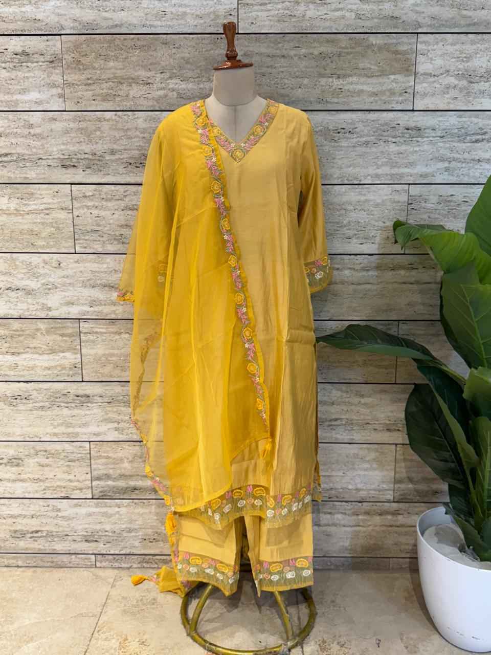 Festival Wear Pure Chanderi Silk Three Piece  Dupatta Set