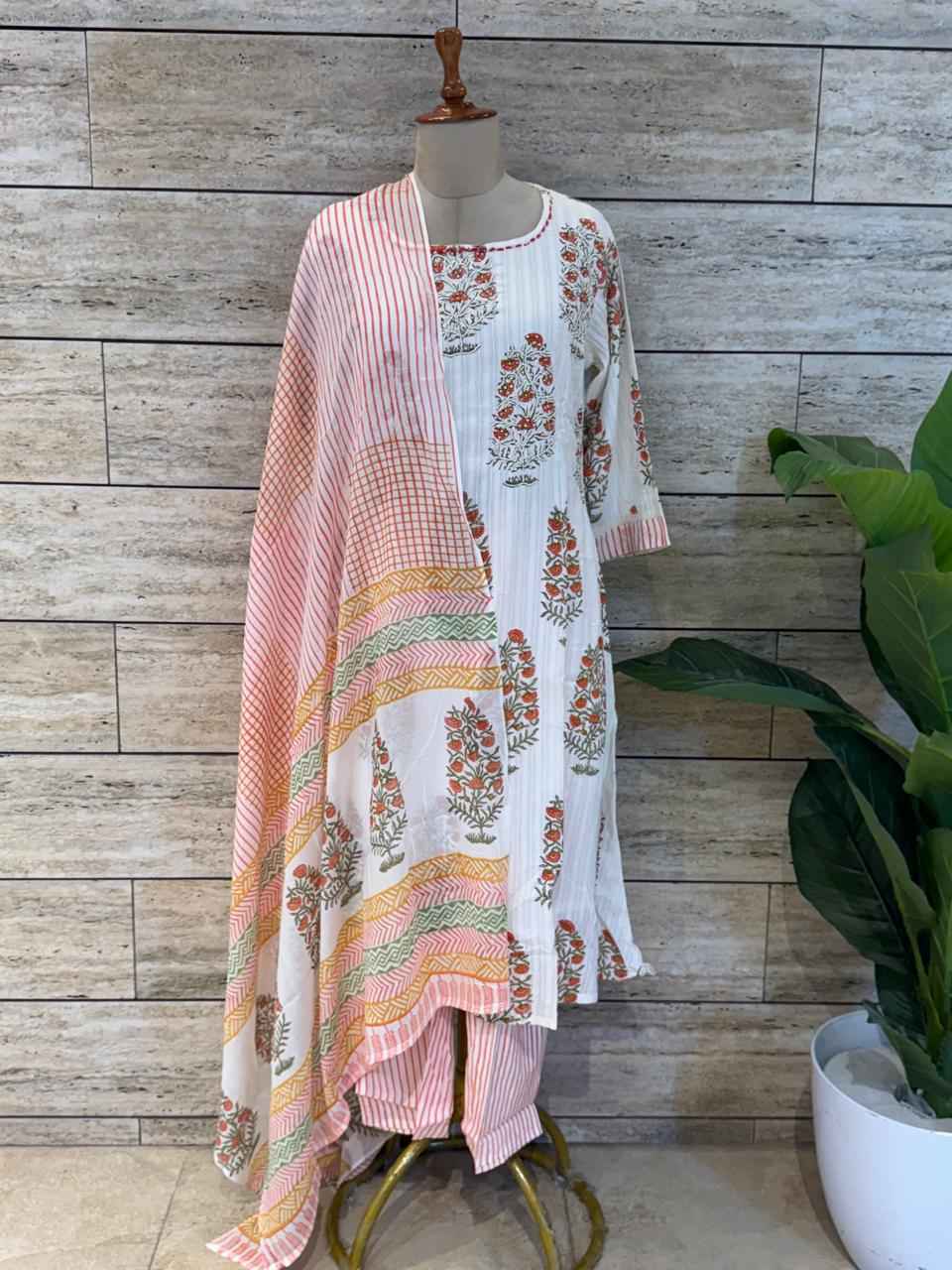 Festival Wear Dobby Cotton Three Piece  Dupatta Set