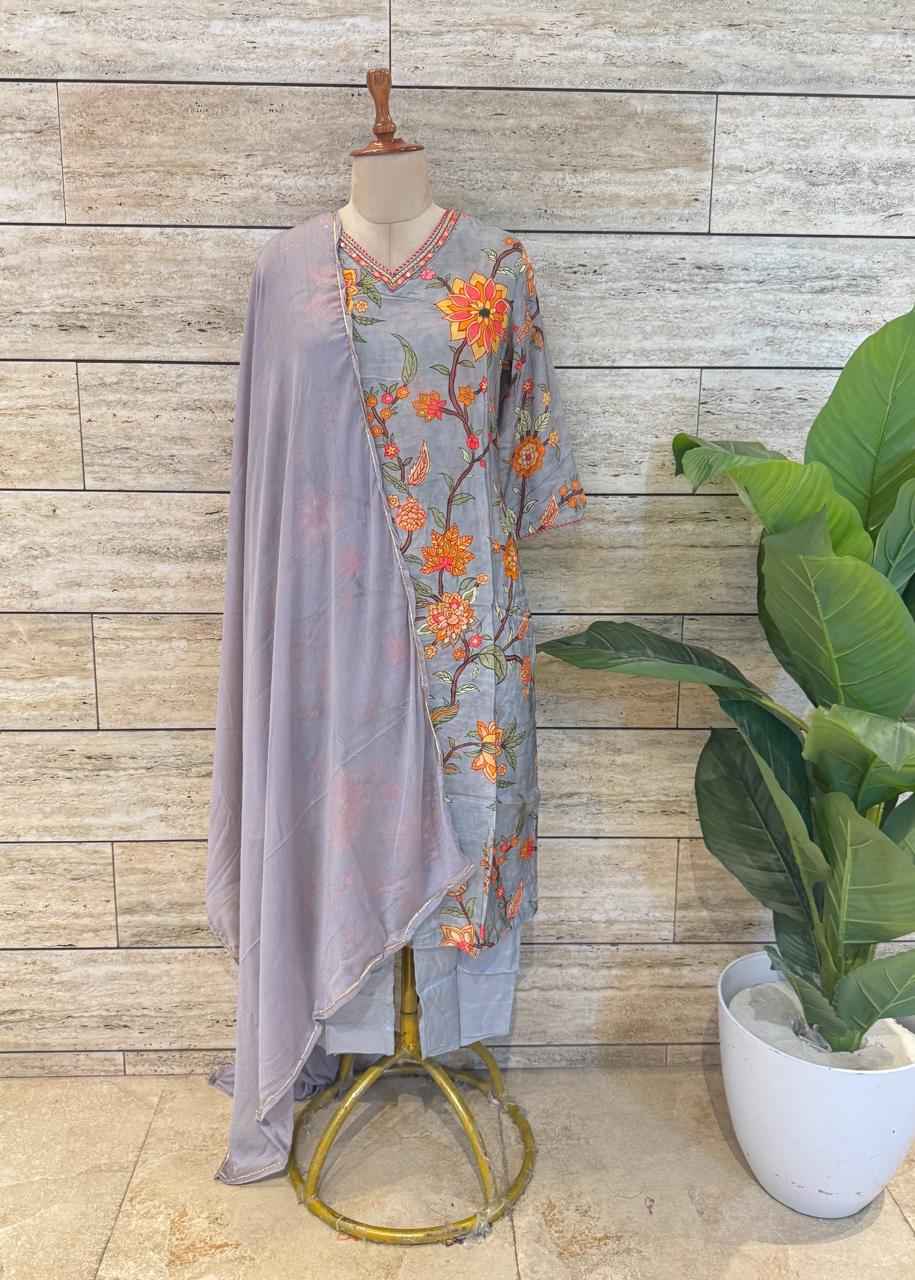 Festival Wear  Pure Muslin Three Piece  Dupatta Set