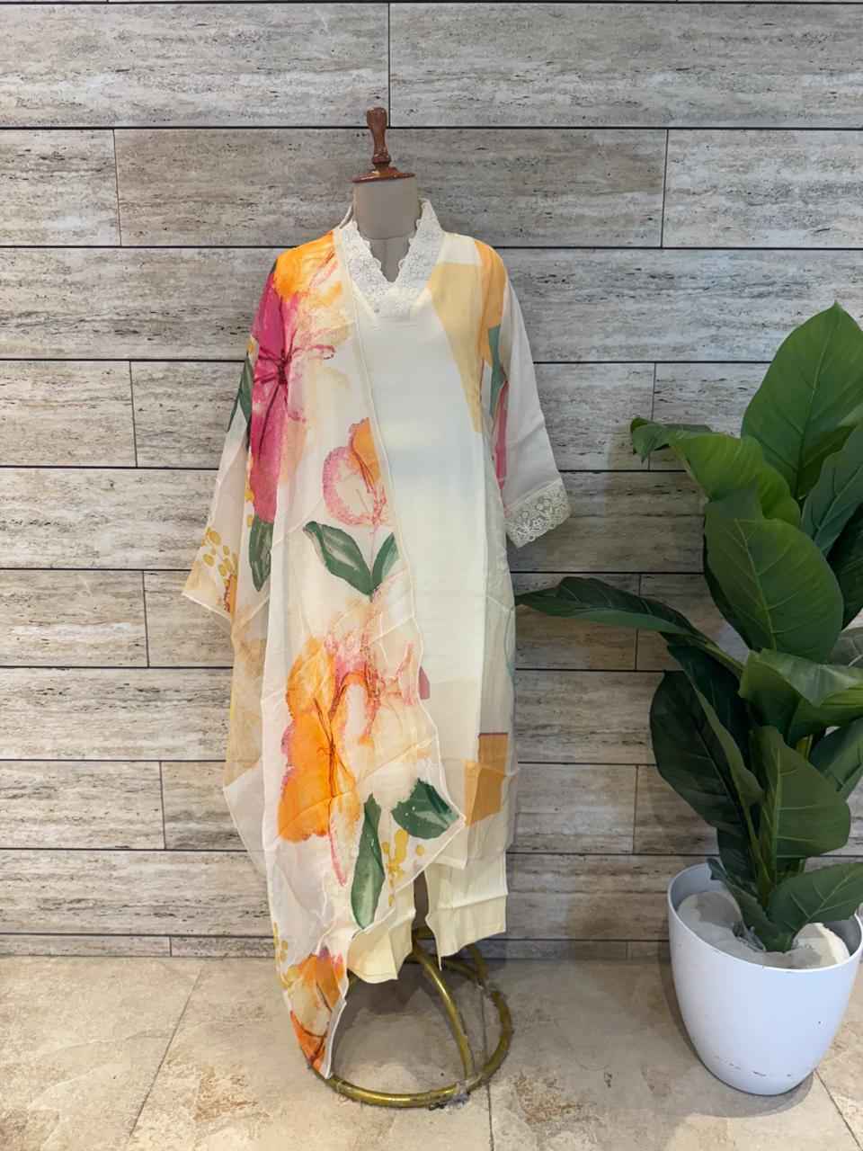 Festival Wear Three Piece Organza Dupatta Set