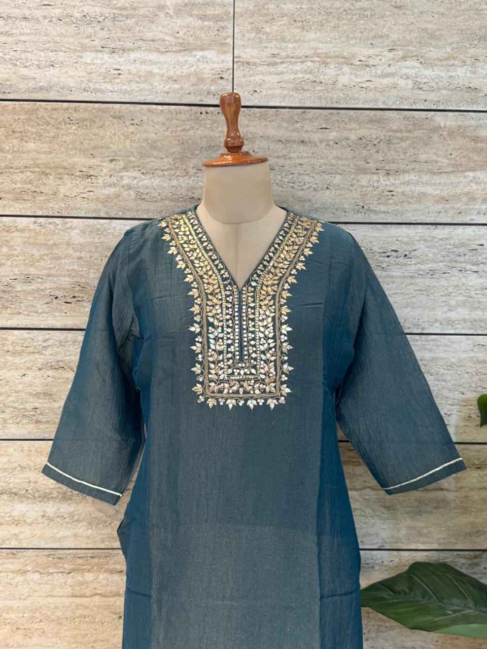 Festival Wear  Pure Shimmer Three Piece  Dupatta Set With Embroidery