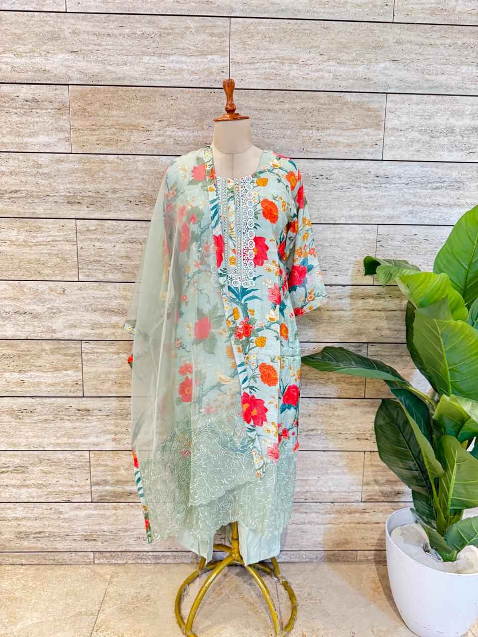 Festival Wear  Pure Muslin Three Piece  Dupatta Set