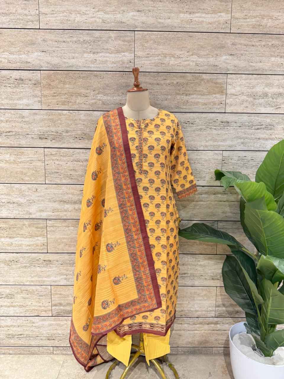 Festival Wear Pure Chanderi Silk Three Piece  Dupatta Set