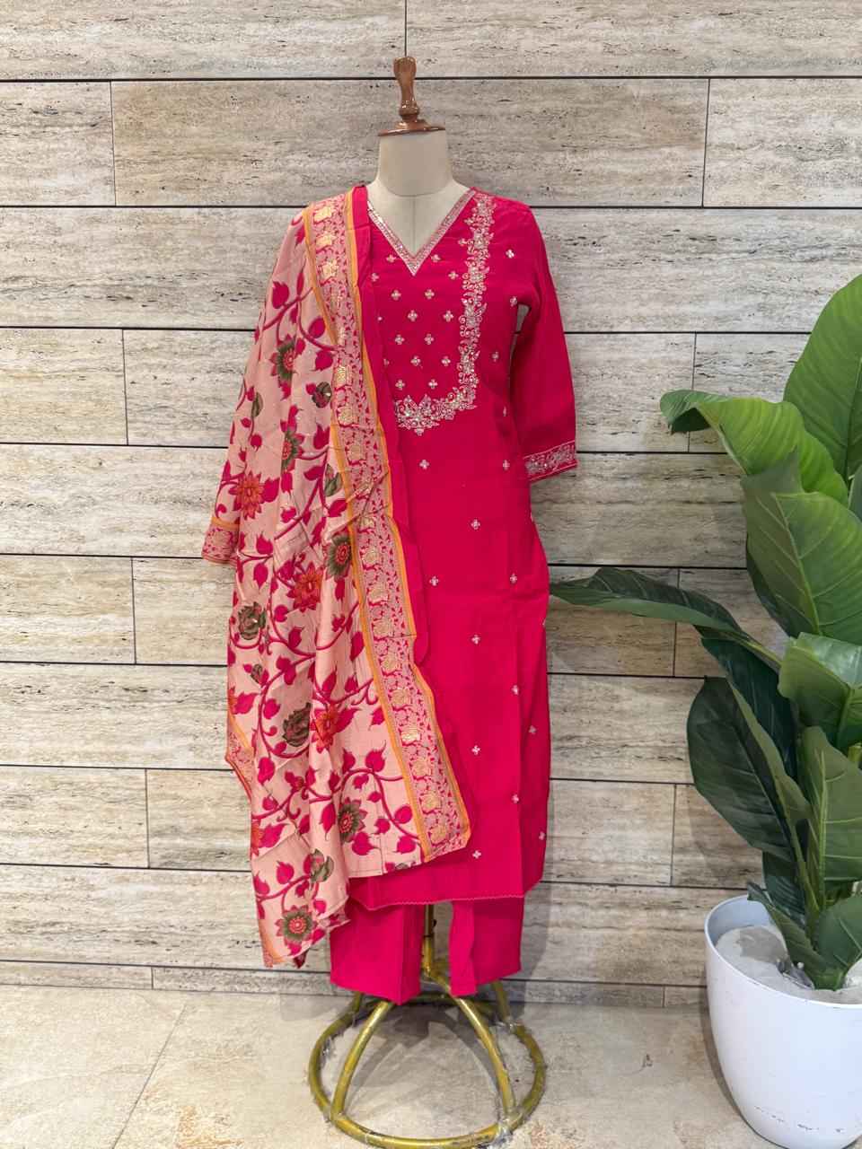 Festival Wear  Pure Muslin Three Piece  Dupatta Set