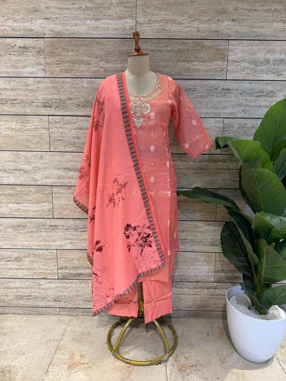 Festival Wear Pure Chanderi Silk Three Piece  Dupatta Set