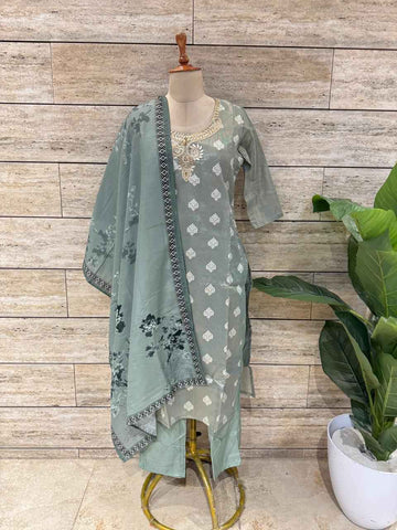Festival Wear Pure Chanderi Silk Three Piece Dupatta Set
