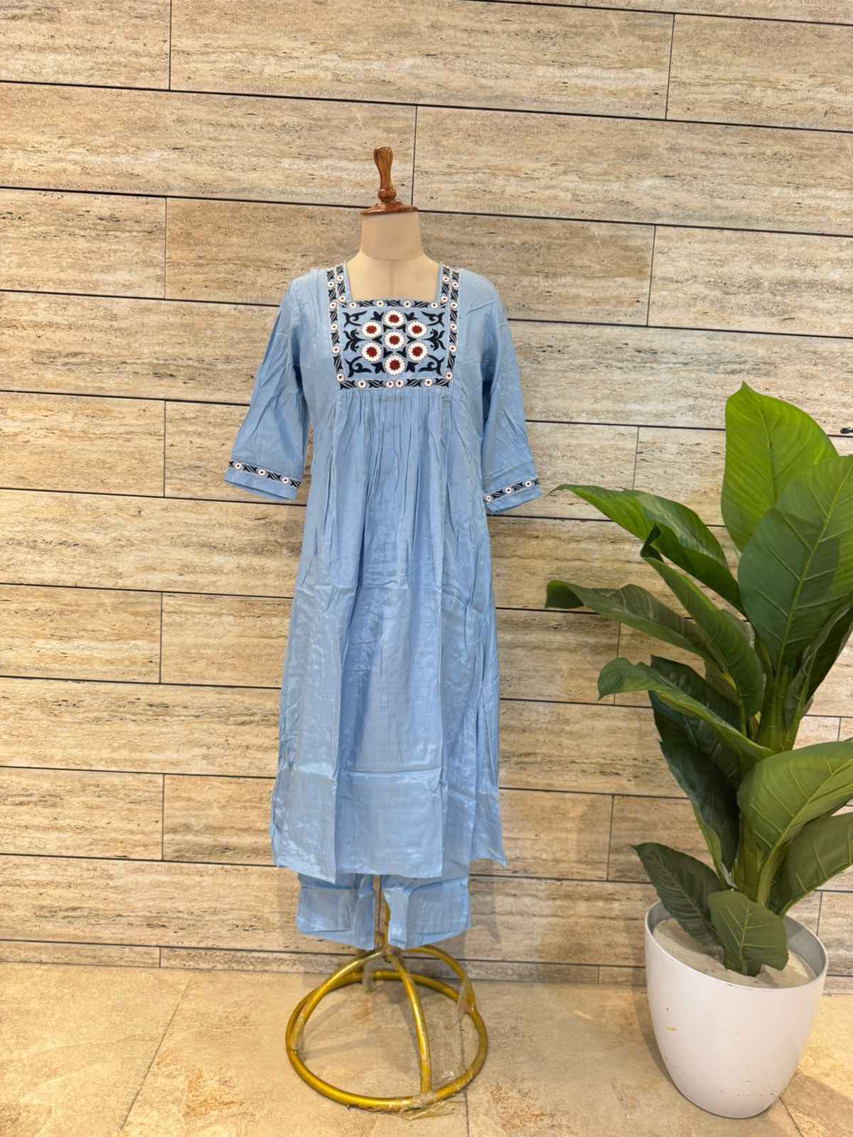 Pure Muslin A Line Two Piece Pant Set
