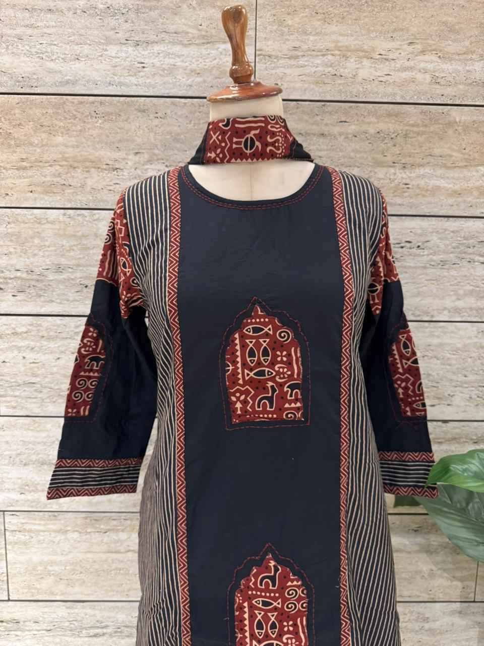Pure Cotton Straight Dupatta Set With Applique Work