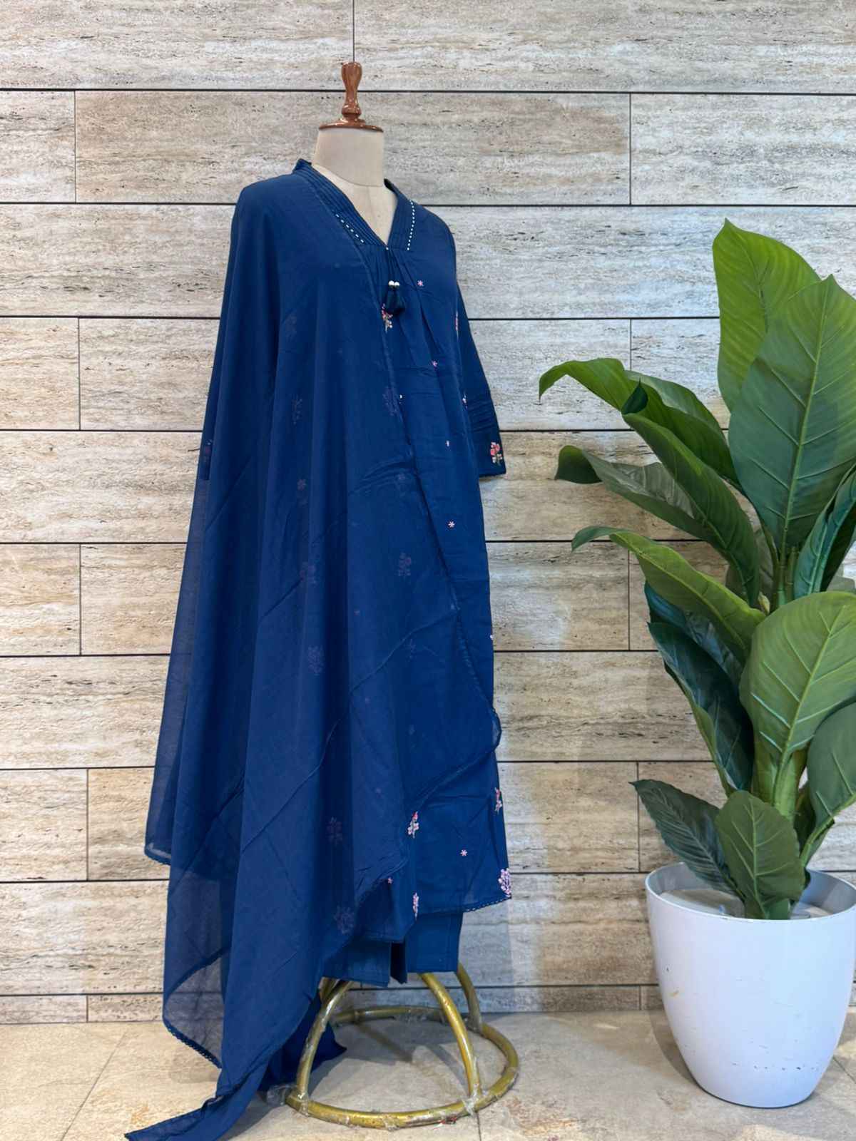 Pure Cotton A Line Dupatta Set With Embroidery Work
