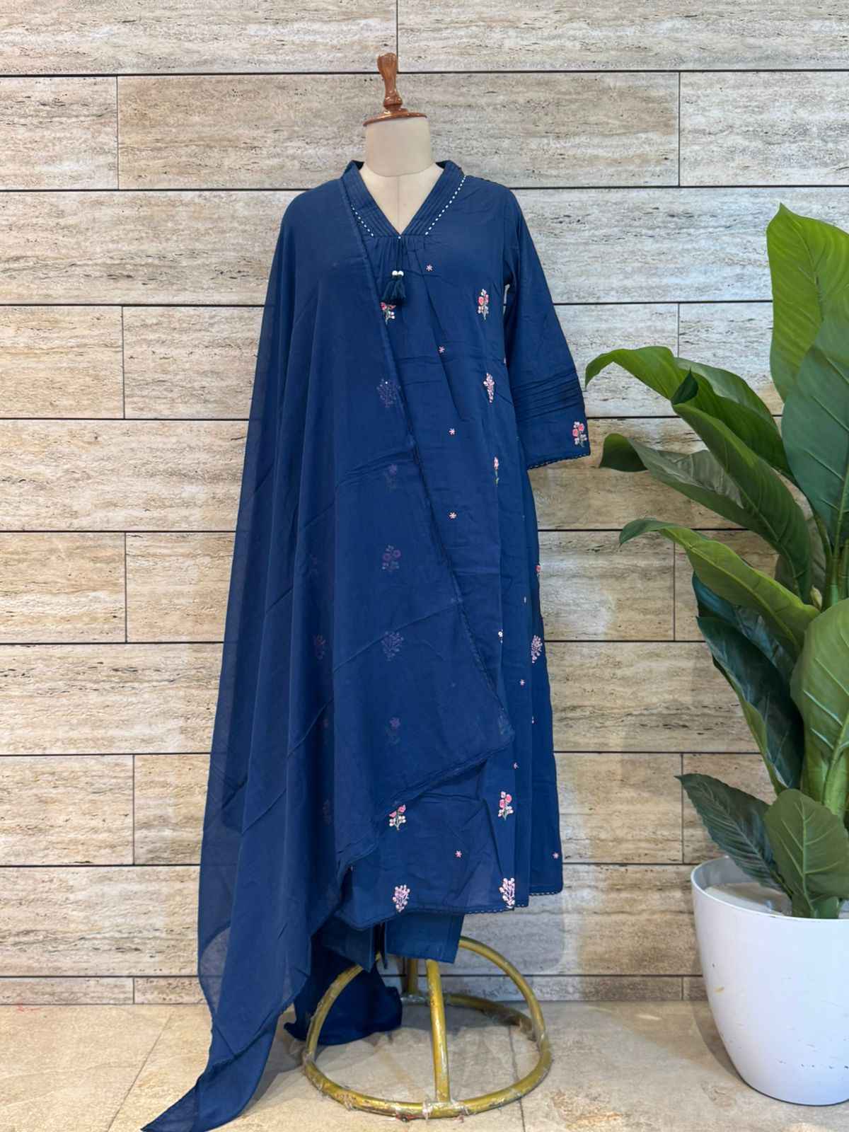 Pure Cotton A Line Dupatta Set With Embroidery Work