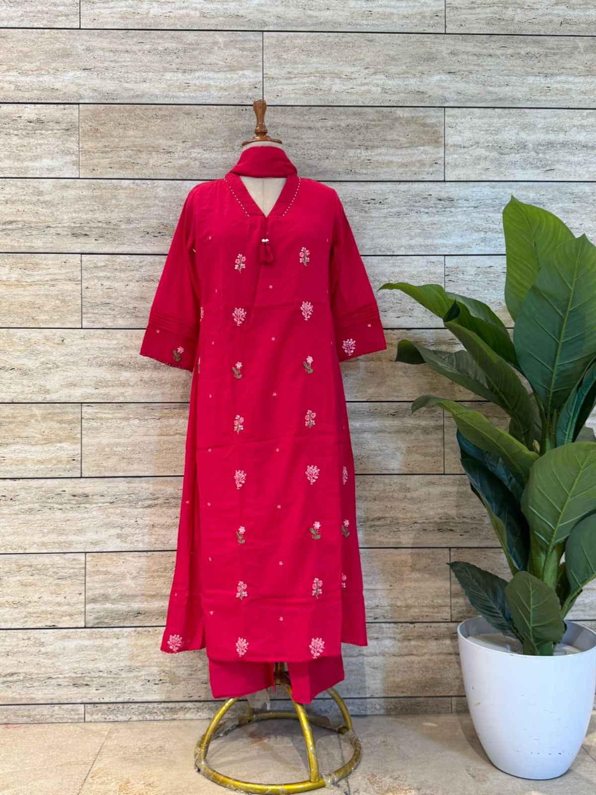Pure Cotton A Line Dupatta Set With Embroidery Work