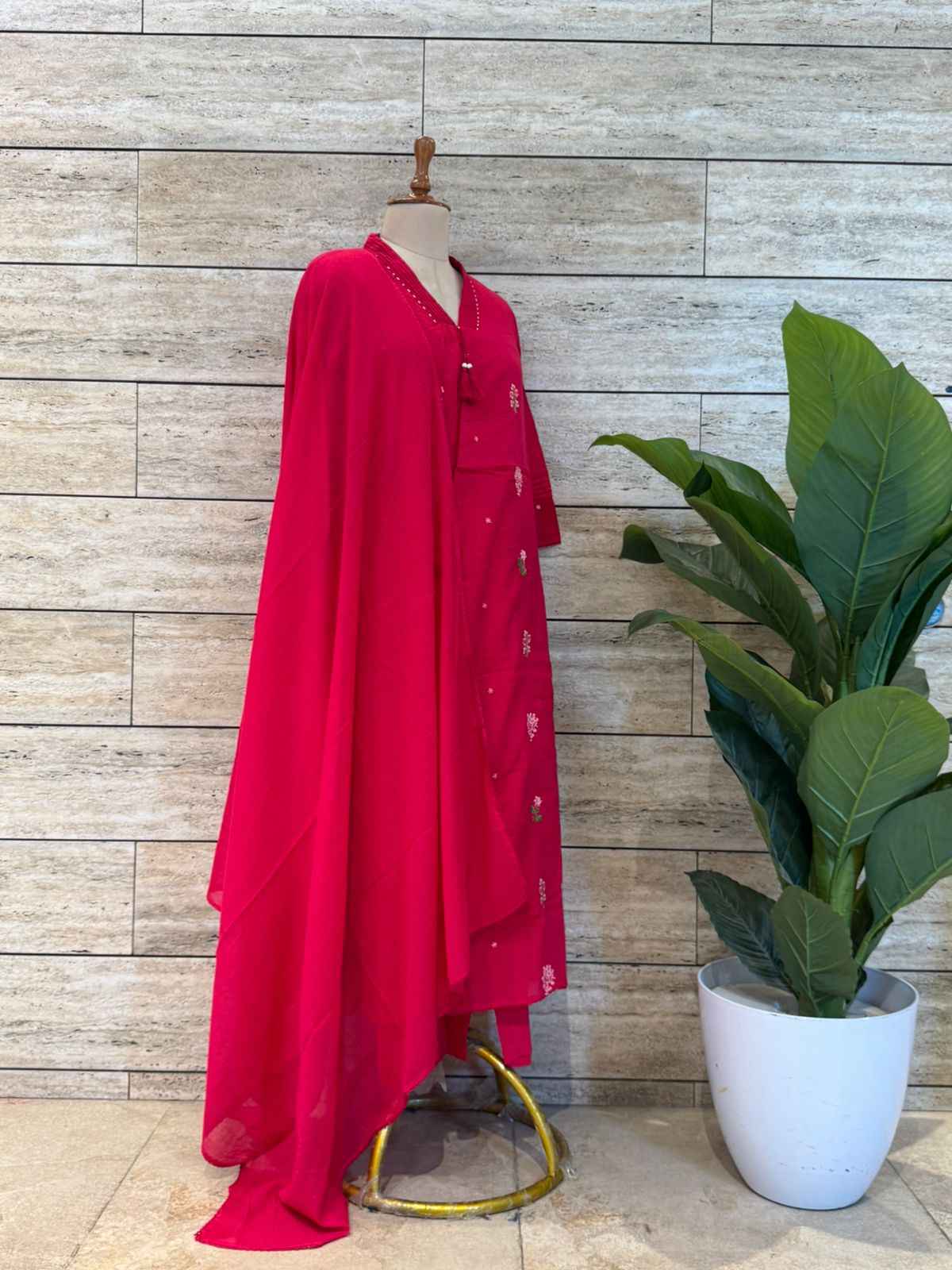 Pure Cotton A Line Dupatta Set With Embroidery Work
