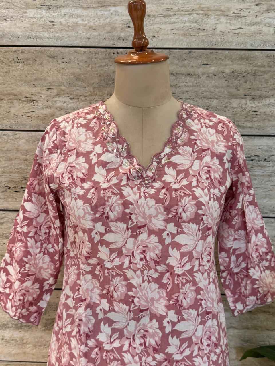 Pure Cotton Floral Print Straight Dupatta Set