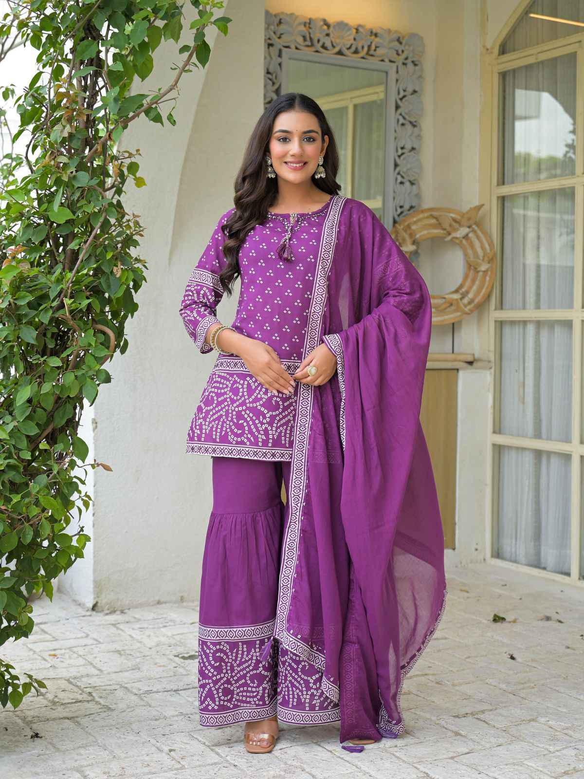 Pure Cotton Bandhez Print Sharara Set