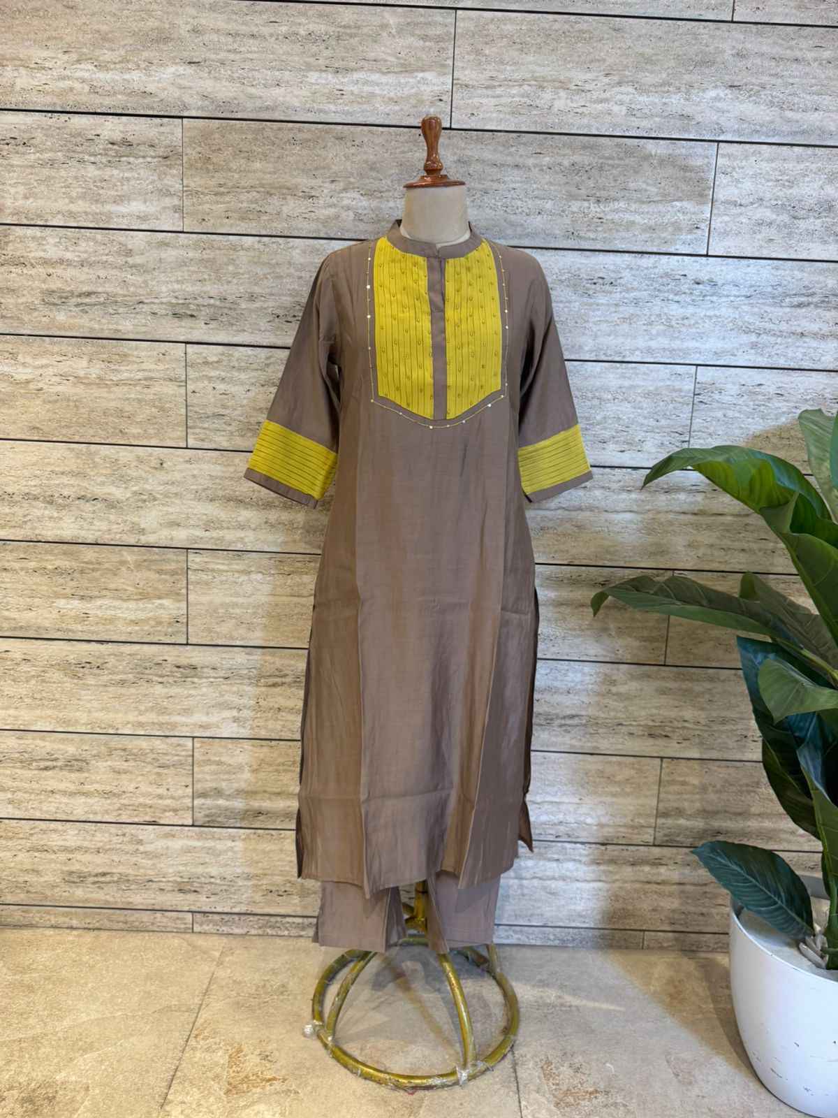 Pure Muslin Two Piece Pant Set With Embroidery