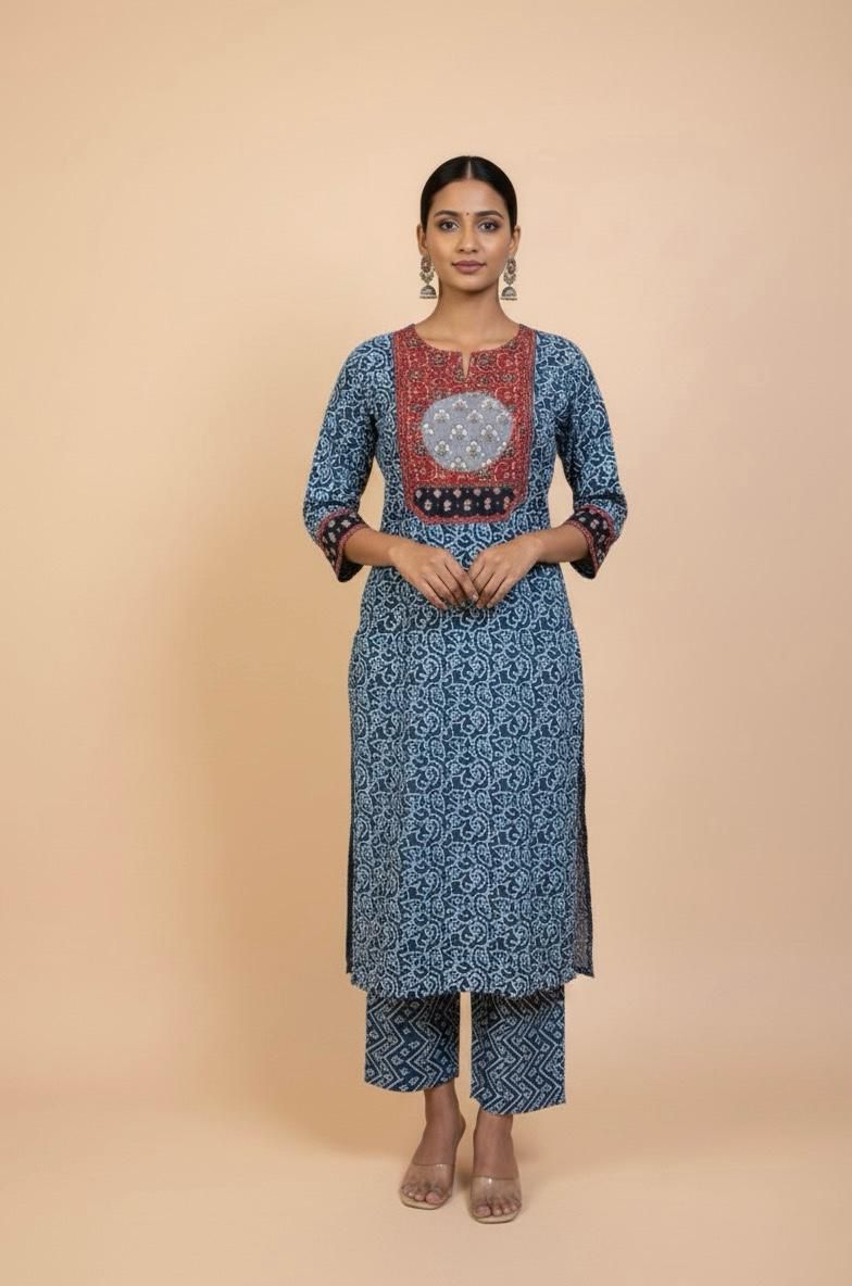 Premium Cotton With Appliqué Dupatta Set