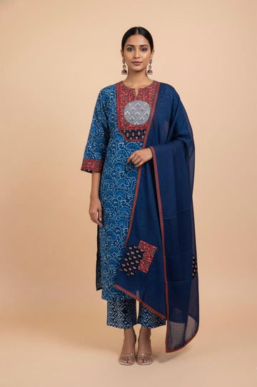 Premium Cotton With Appliqué Dupatta Set