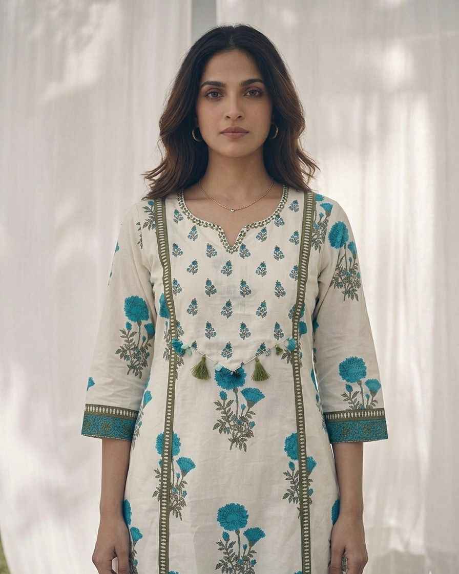 Pure Cotton A Line Floral Print Dupatta Set