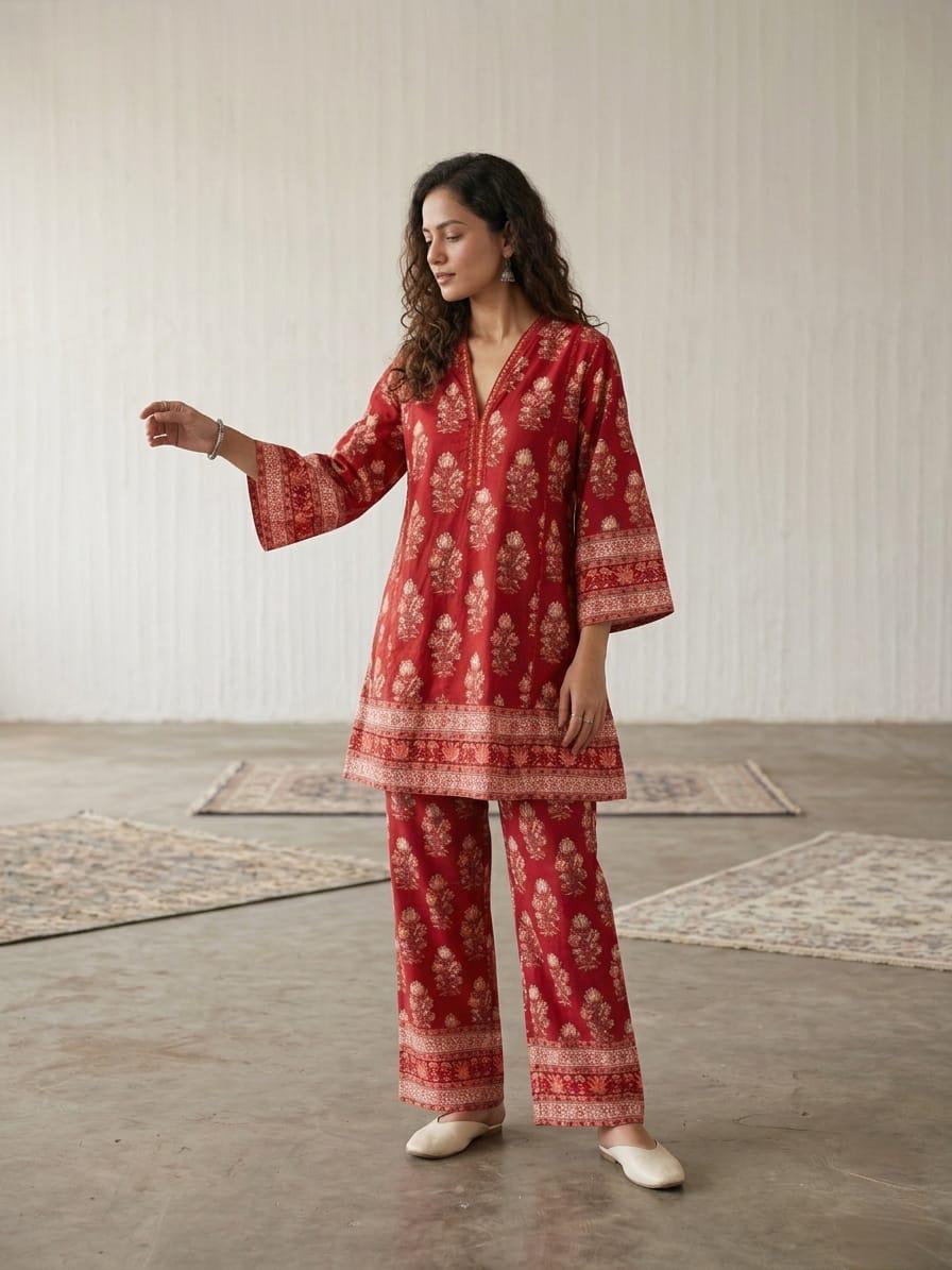 Pure cotton Two Piece Co Ord Set With Pakistani Sleevees C0S127