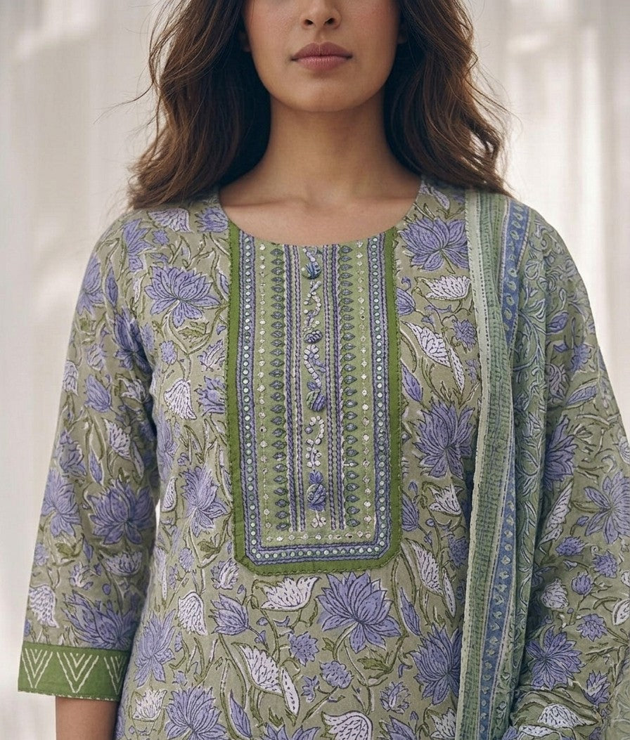 Pure Cotton Three Piece Dupatta Set XLS002