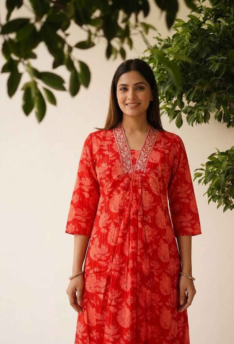 Premium Cotton A Line Anarkali Dupatta Set