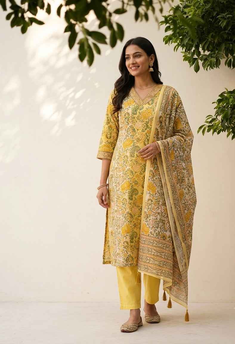 Printed Dupatta Set In Chanderi  Fabric CHS027