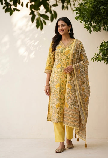 Printed Dupatta Set In Chanderi  Fabric CHS027