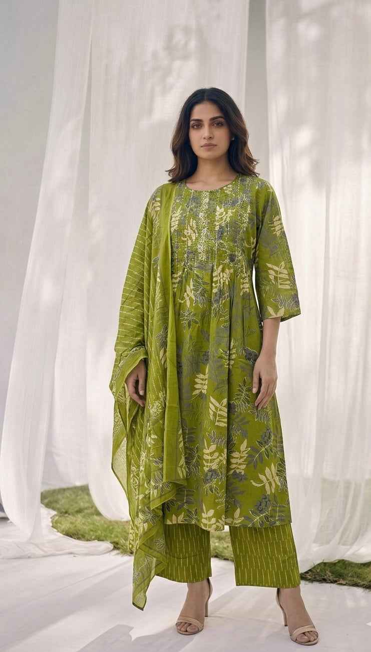 Pure Cotton Three Piece Dupatta Set