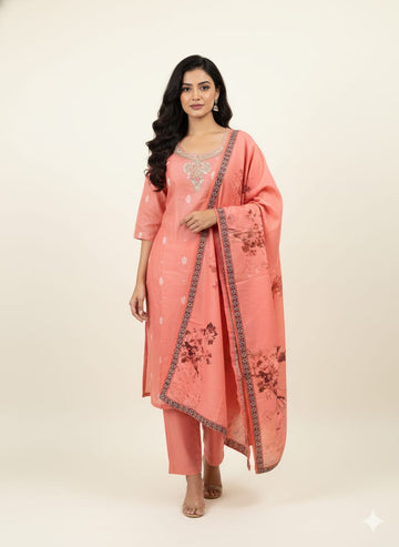 Festival Wear Pure Chanderi Silk Three Piece  Dupatta Set    LC0166