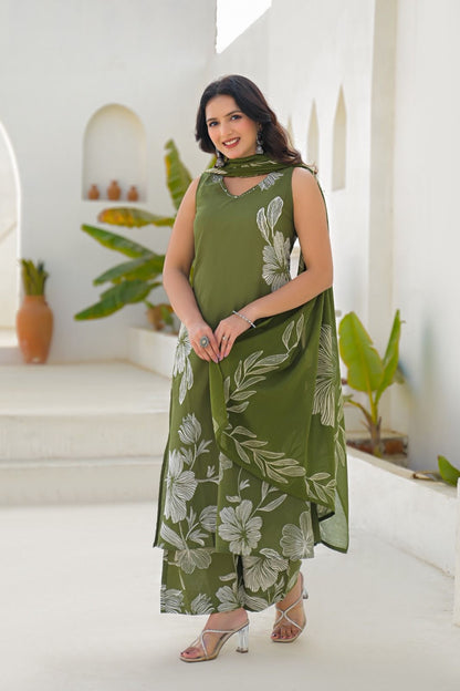 Pure Cotton Sleeveless Floral Print Dupatta Set  CS0105