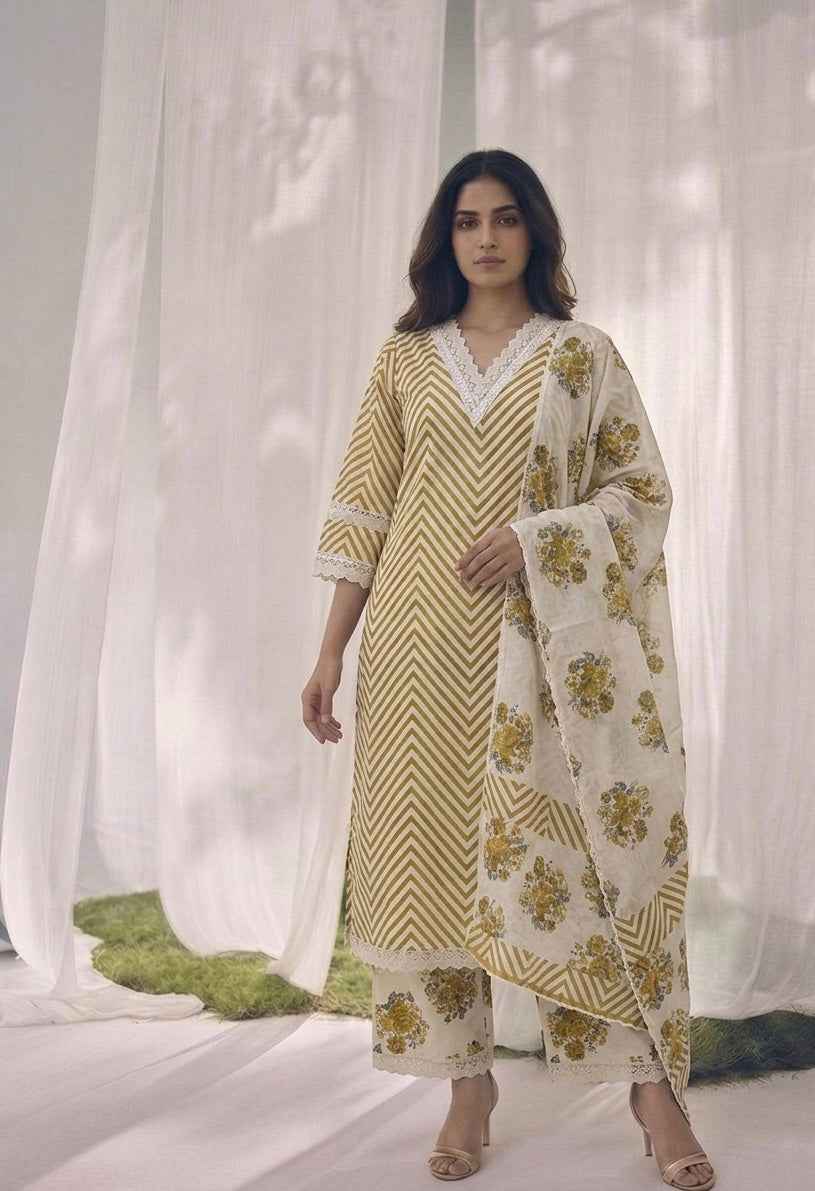 Pure Cotton Three Piece Dupatta Set