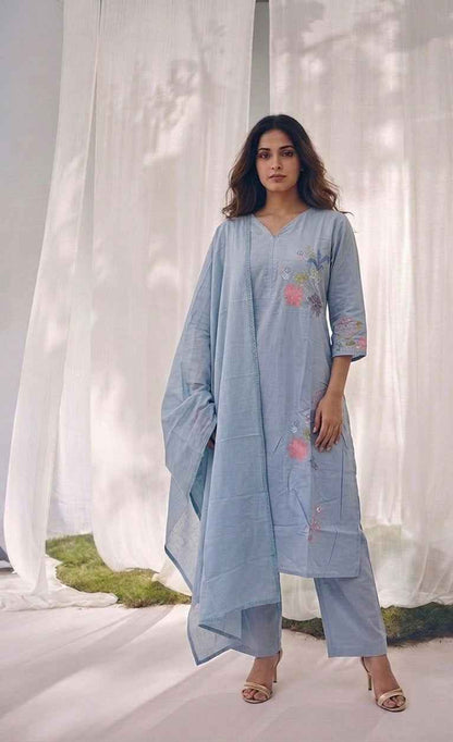 Pure Cotton Three Piece Dupatta Set
