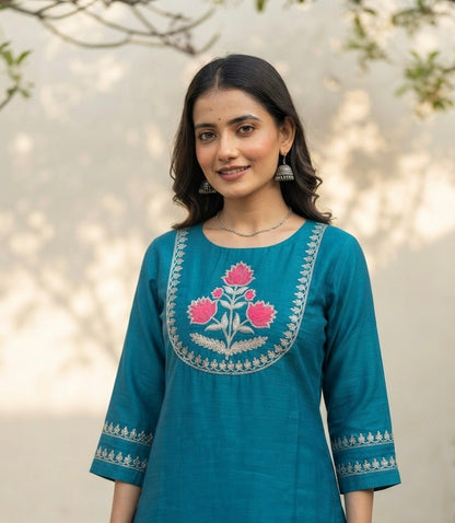 Premium Soft Raw Silk With Embroidery Plazo Set PS0167