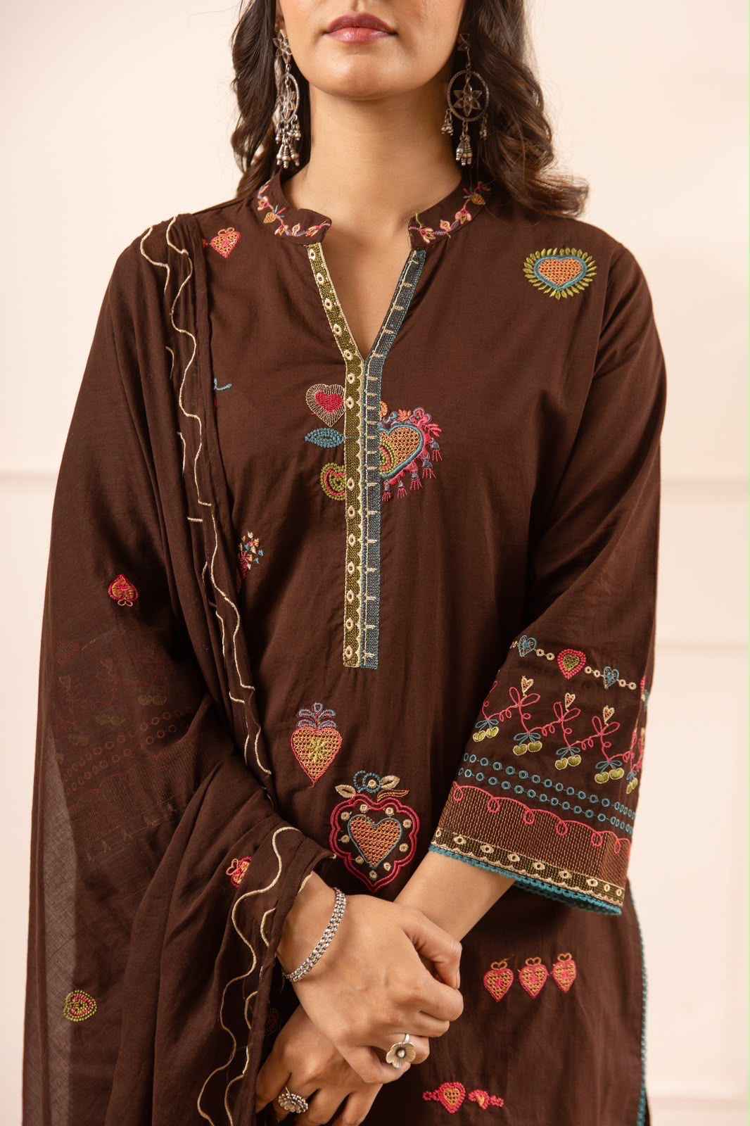 Premium Cotton Short Length Dupatta Set With Embroidery With Plazoo CS0256