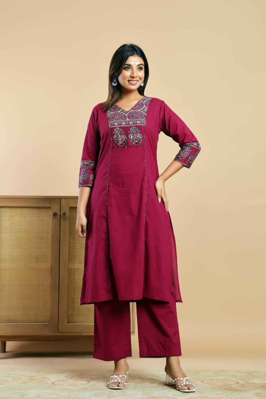 Premium cotton solid kurta with printed Dupatta set  CS0235