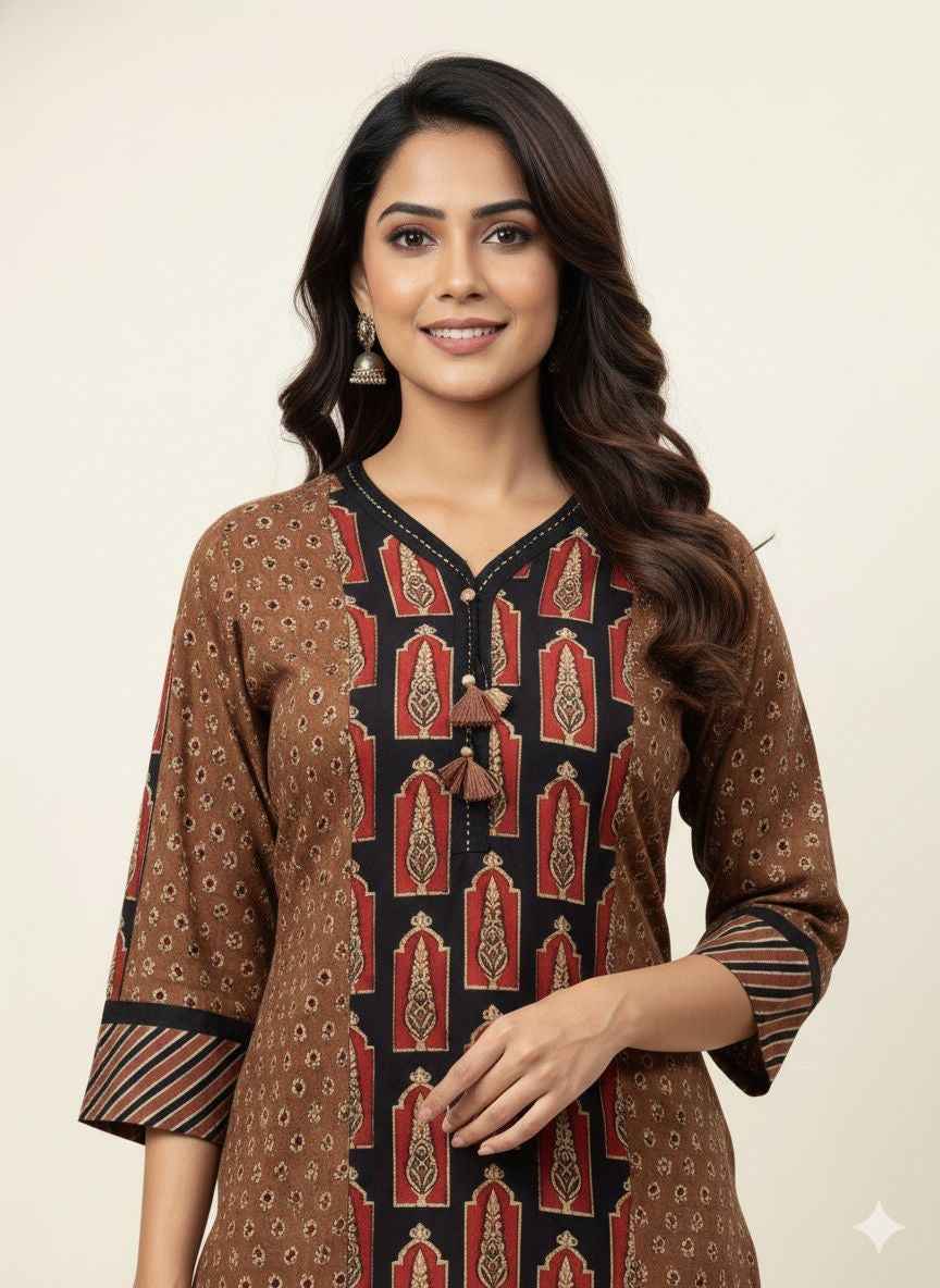 Premium cotton ajrak print with Kota doriya Dupatta set