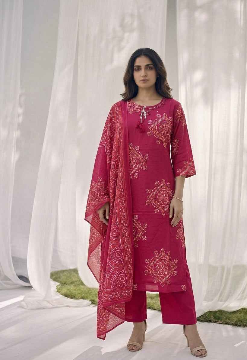 Pure Cotton Three Piece Dupatta Set