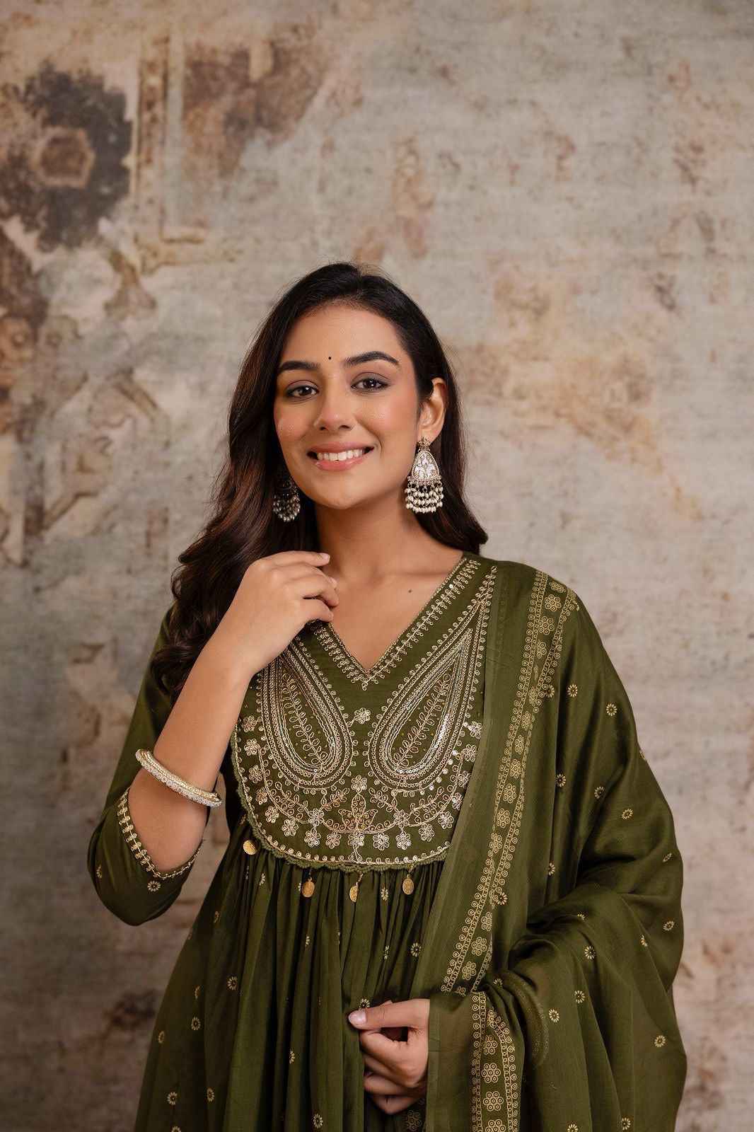 Pure cotton foil print a-line dupatta set