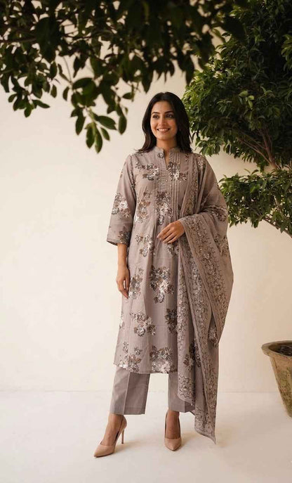Pure Cotton Three Piece Dupatta Set