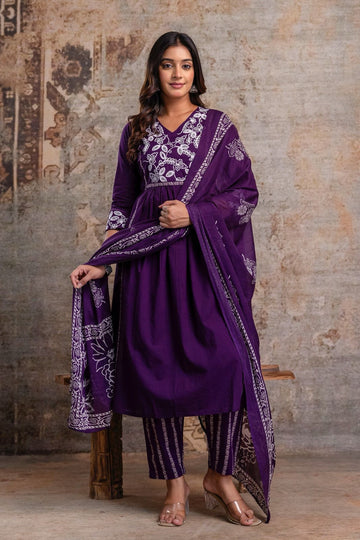 Premium cotton a-line dupatta set with embroidery CS0317