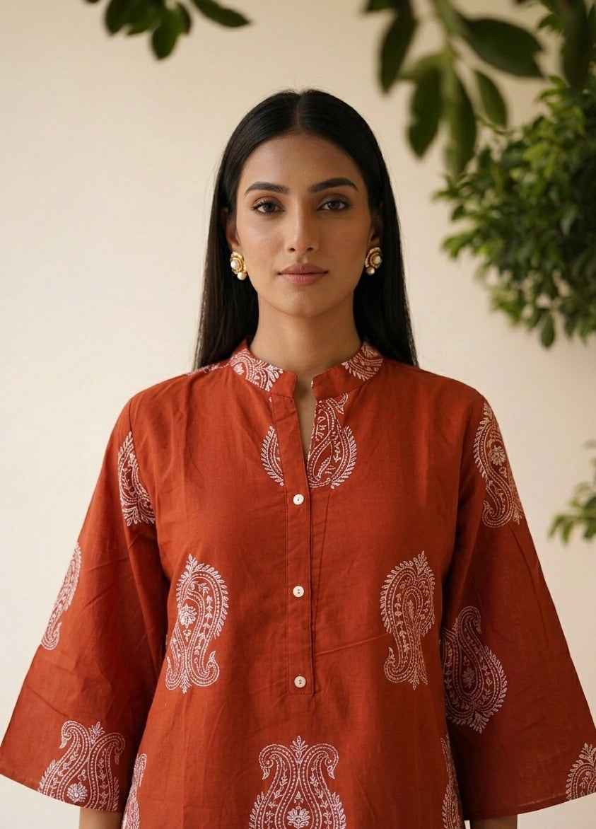 Pure Cotton Two Piece Co-Ord Set With Farshi Pant C0S0130