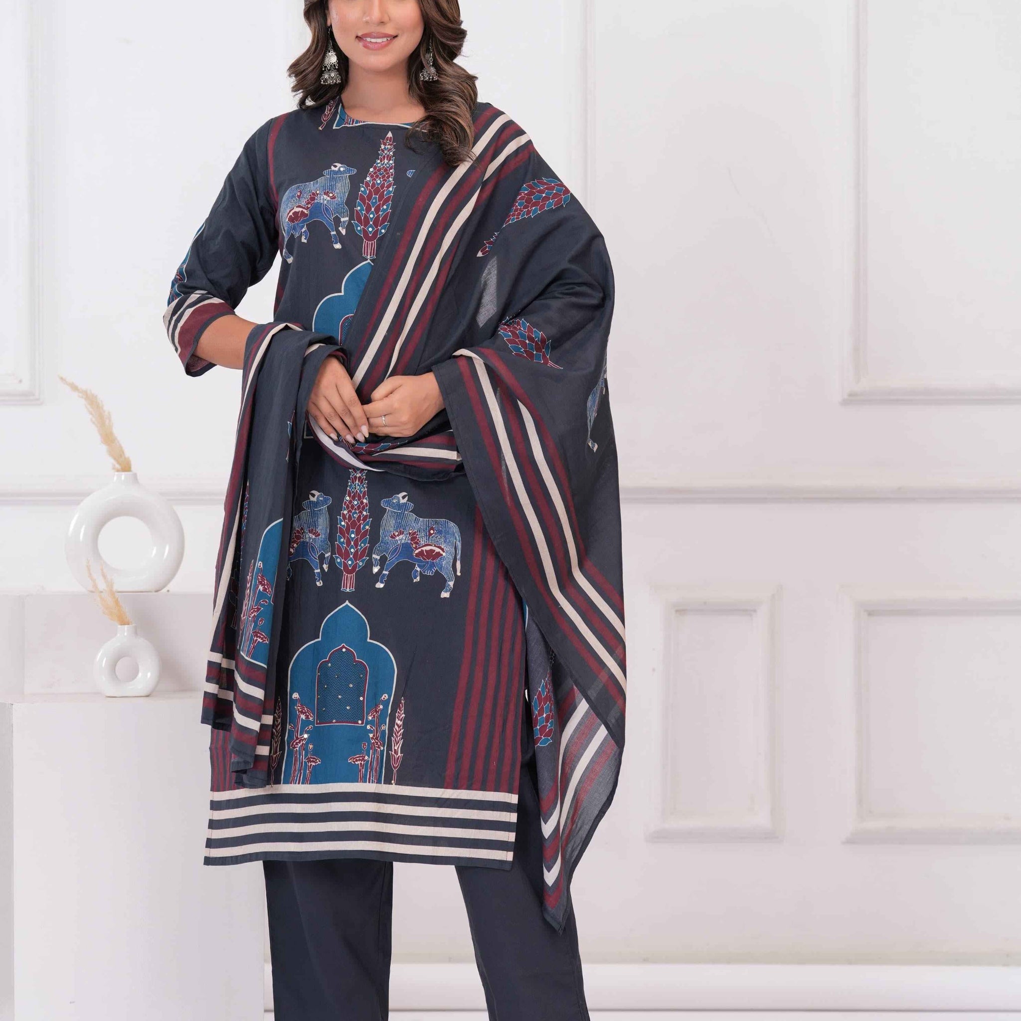 Ajrakh Print Pure Cotton Dupatta Set