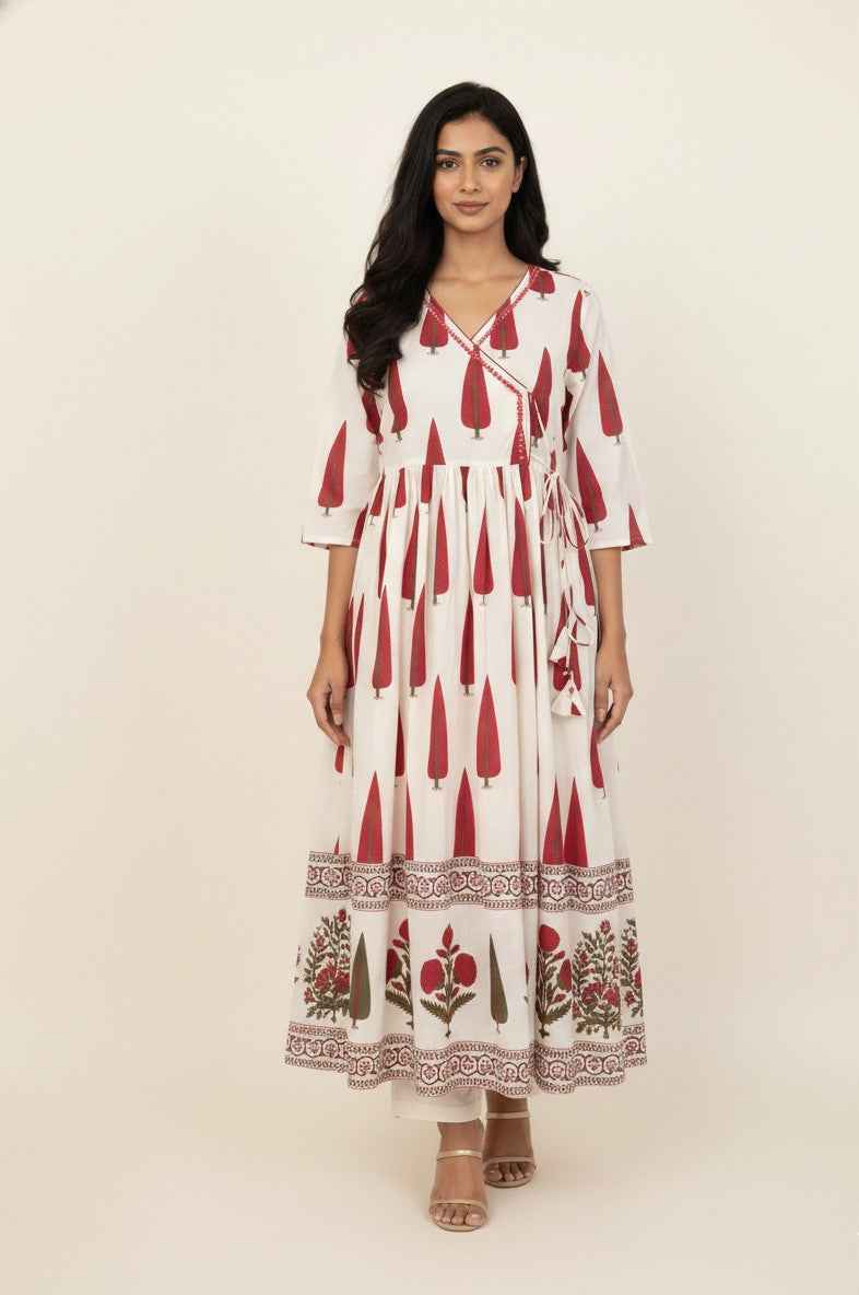 Pure Cotton A Line Anarkali Dupatta Set With Embroidery