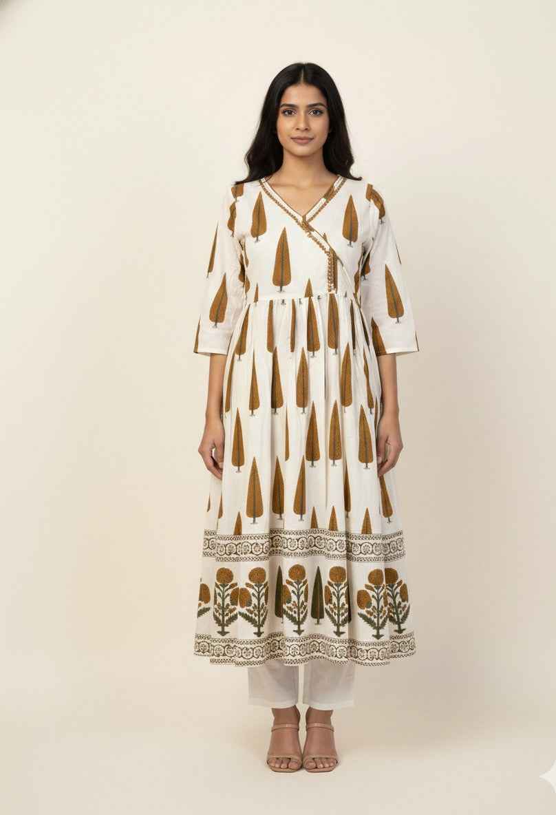 Pure Cotton A Line Anarkali Dupatta Set With Embroidery