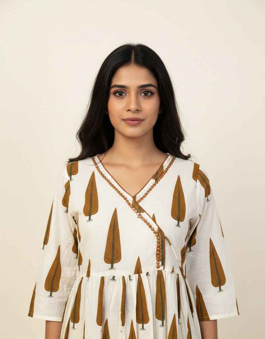 Pure Cotton A Line Anarkali Dupatta Set With Embroidery