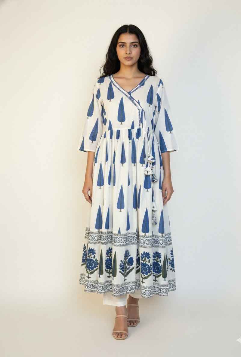 Pure Cotton A Line Anarkali Dupatta Set With Embroidery