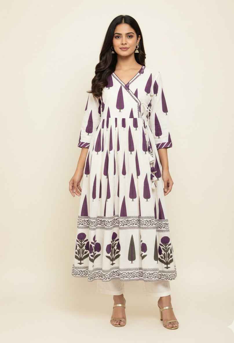 Pure Cotton A Line Anarkali Dupatta Set With Embroidery